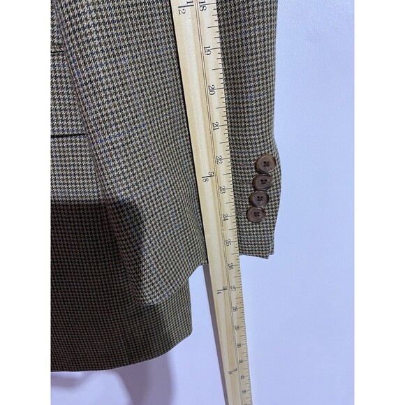 Ralph Lauren Blazer Mens 44L Tan Houndstooth Silk Wool Windowpane Plaid Office - Picture 14 of 15